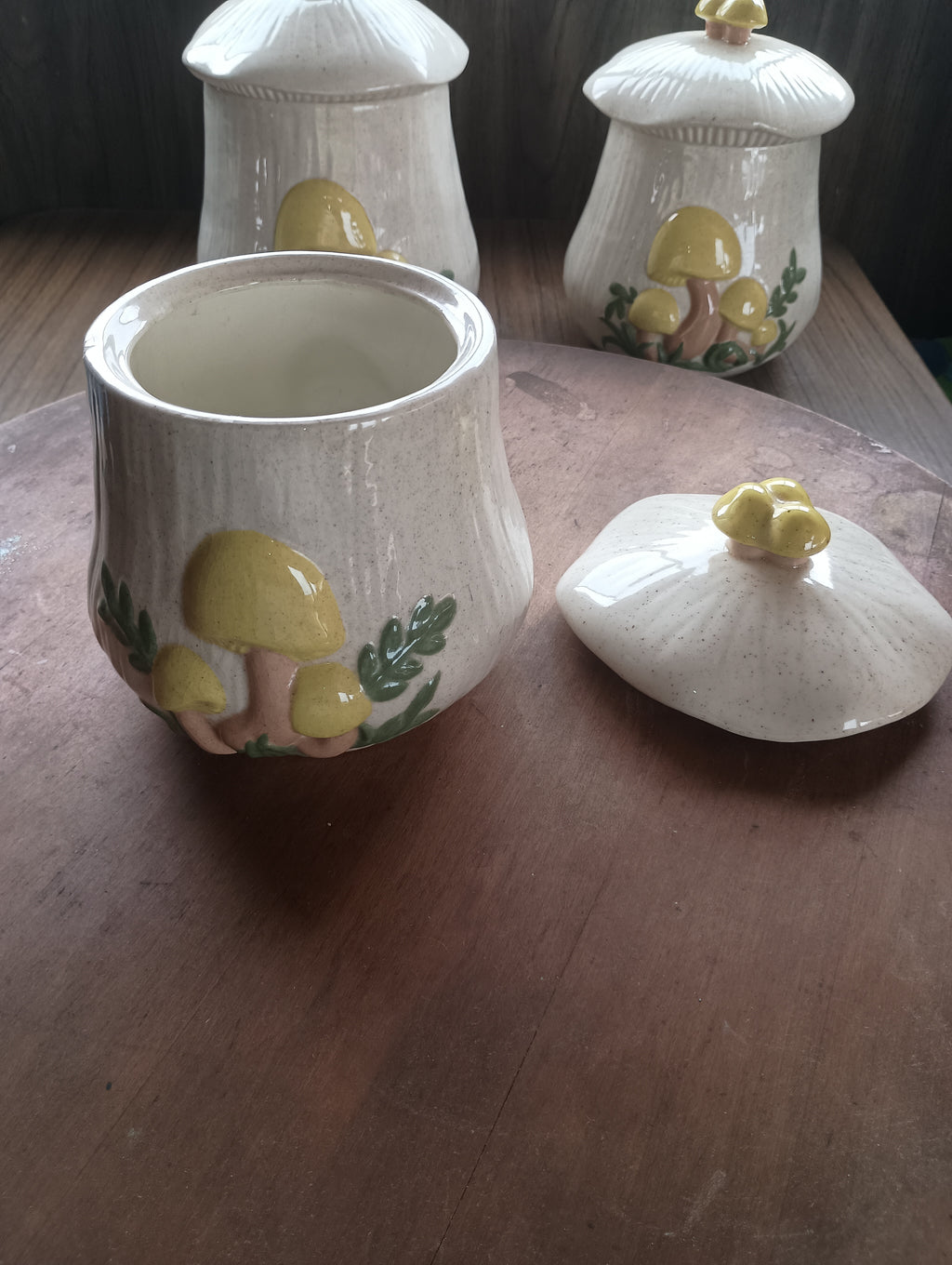 Vintage 1970s Arnel’s Ceramic Mushroom Canister Set (4-Piece)