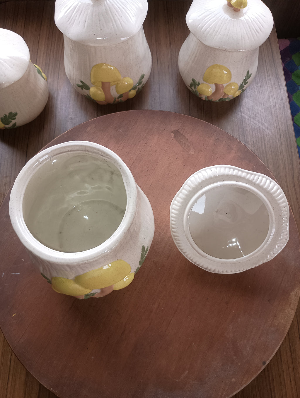 Vintage 1970s Arnel’s Ceramic Mushroom Canister Set (4-Piece)