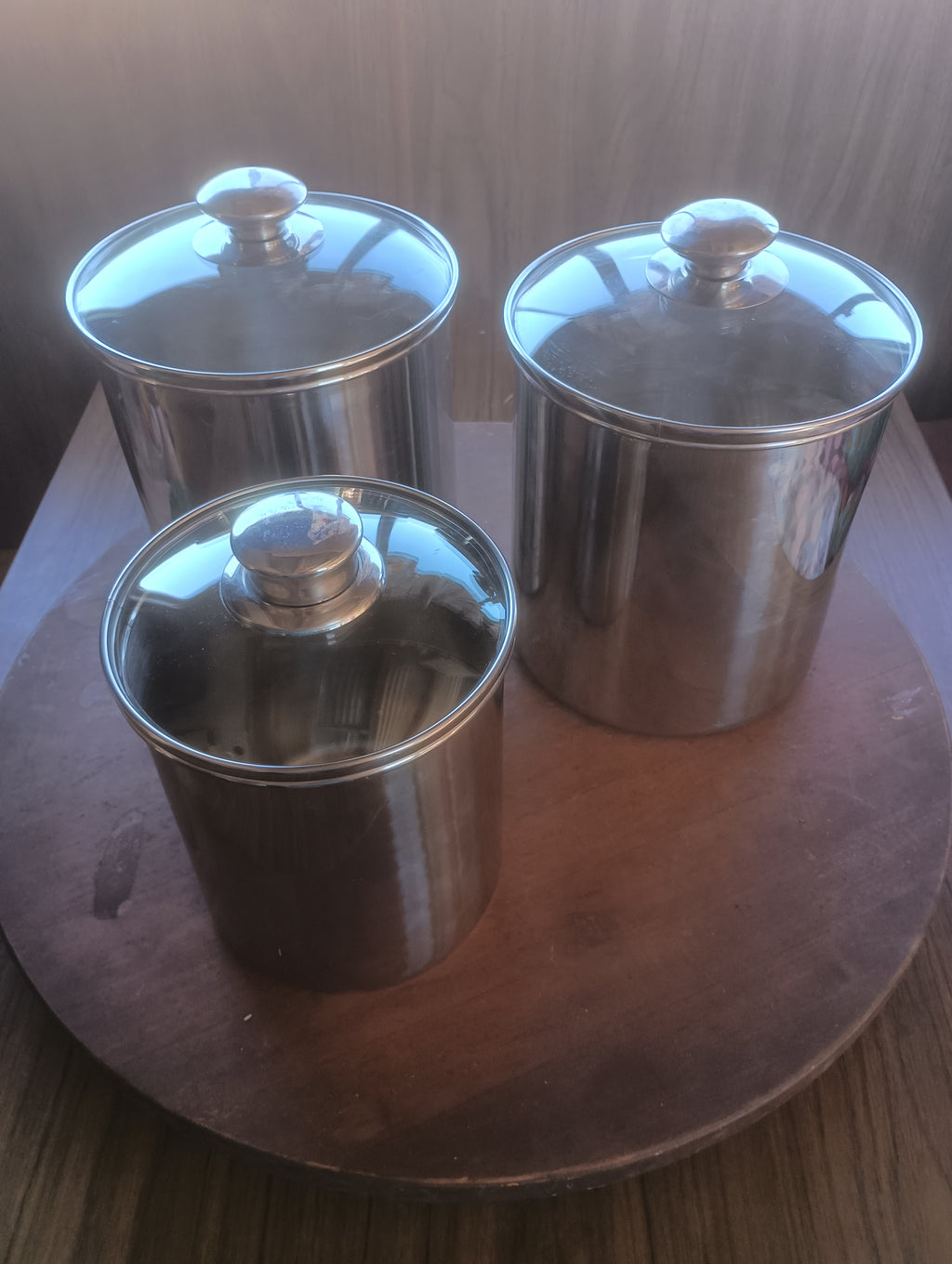Vintage Williams-Sonoma 18-10 Stainless Steel 3-Piece Canister Set with Glass Lids