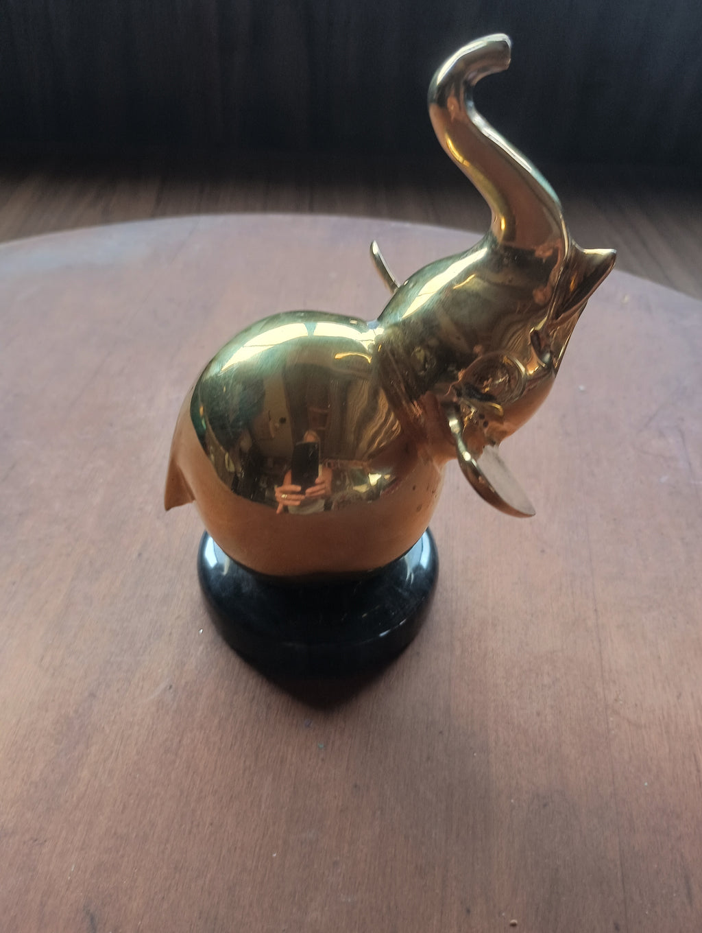 Vintage Polished Brass Elephant on Solid Marble Base