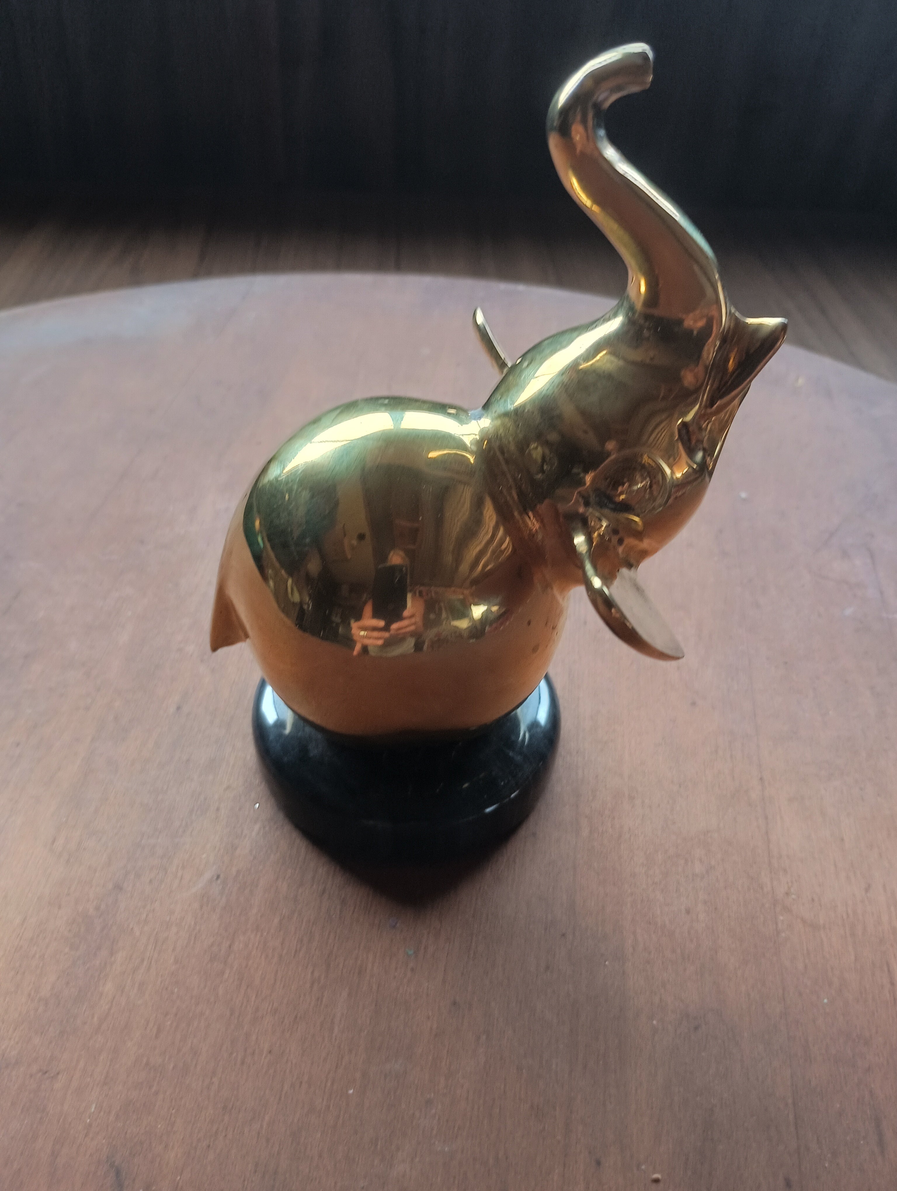 Vintage Polished Brass Elephant on Solid Marble Base