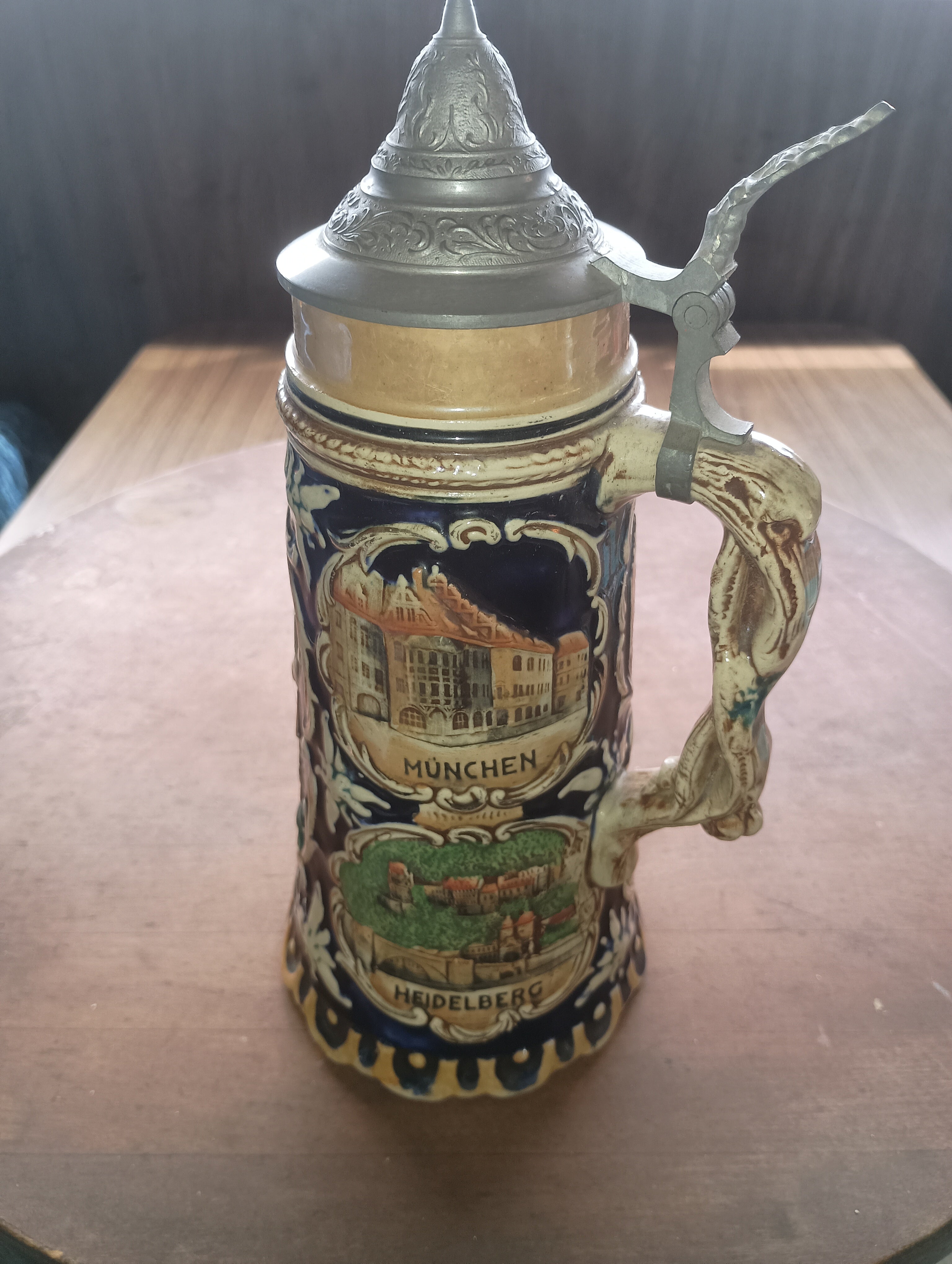 Grand 12" "Cities of Germany" Relief Stein with Pewter Lid