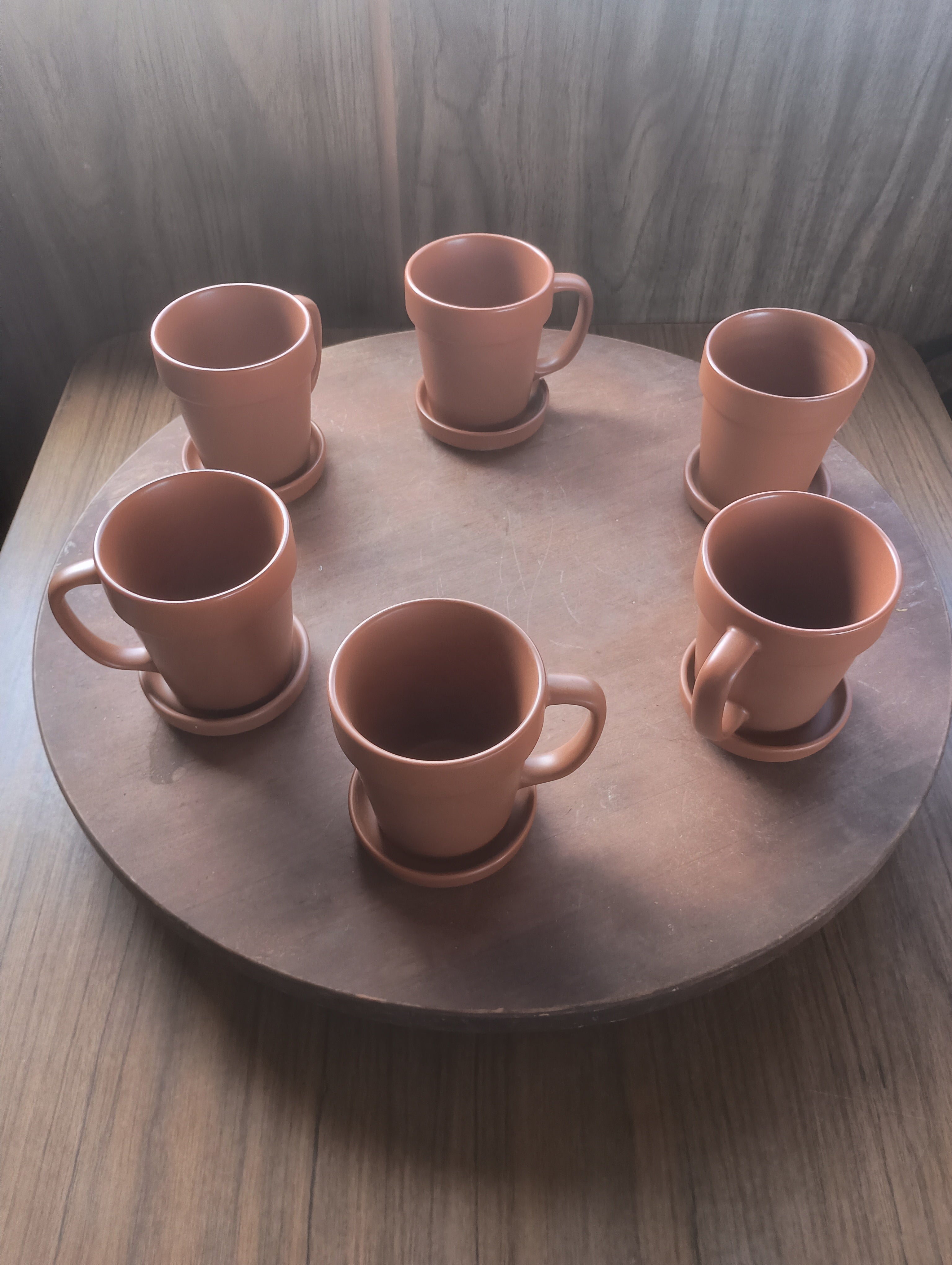 Vintage Hallmark Terracotta Flower Pot Ceramic Mug & Saucer Set - 12 Pieces (Service for 6)