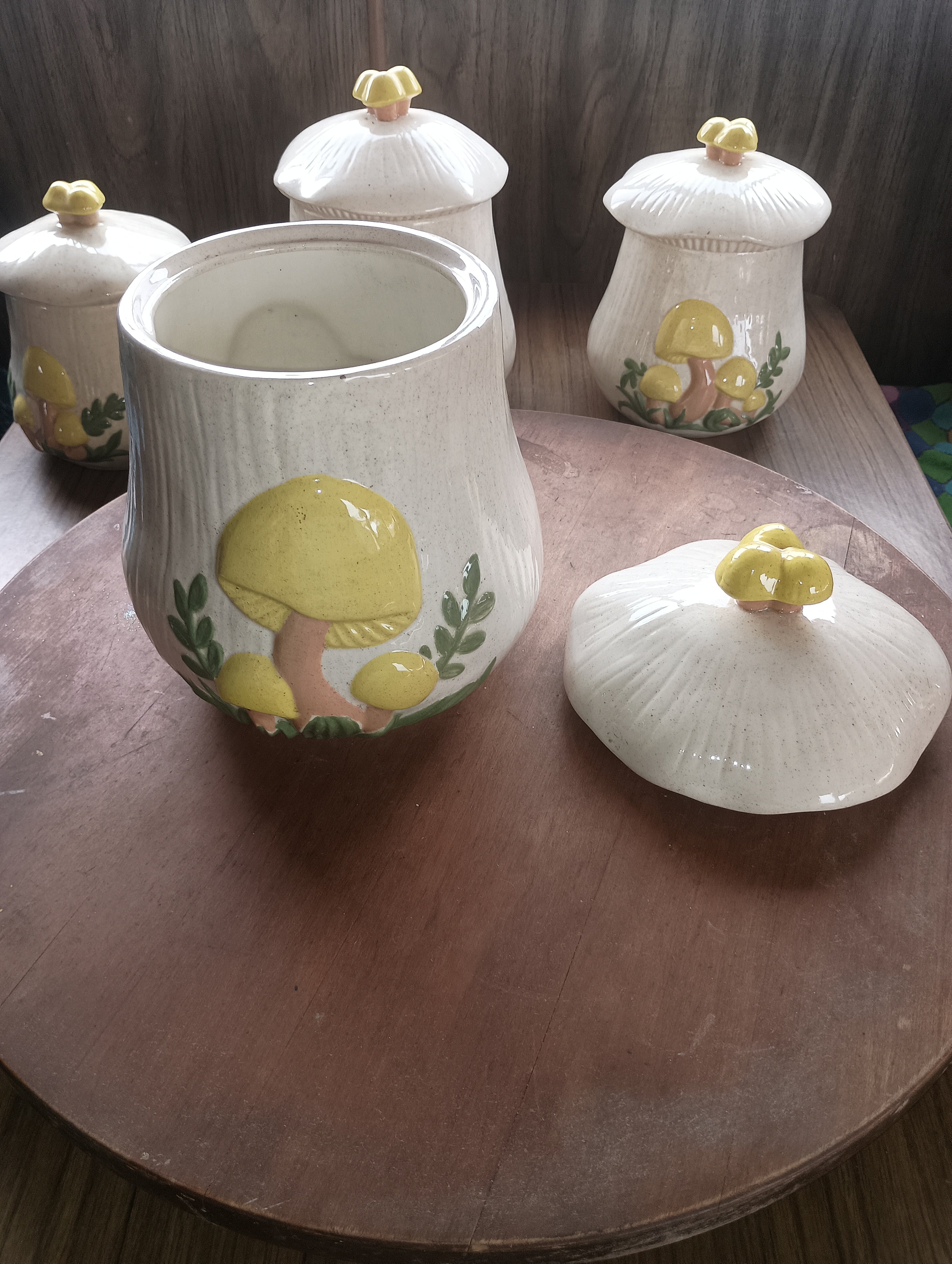 Vintage 1970s Arnel’s Ceramic Mushroom Canister Set (4-Piece)