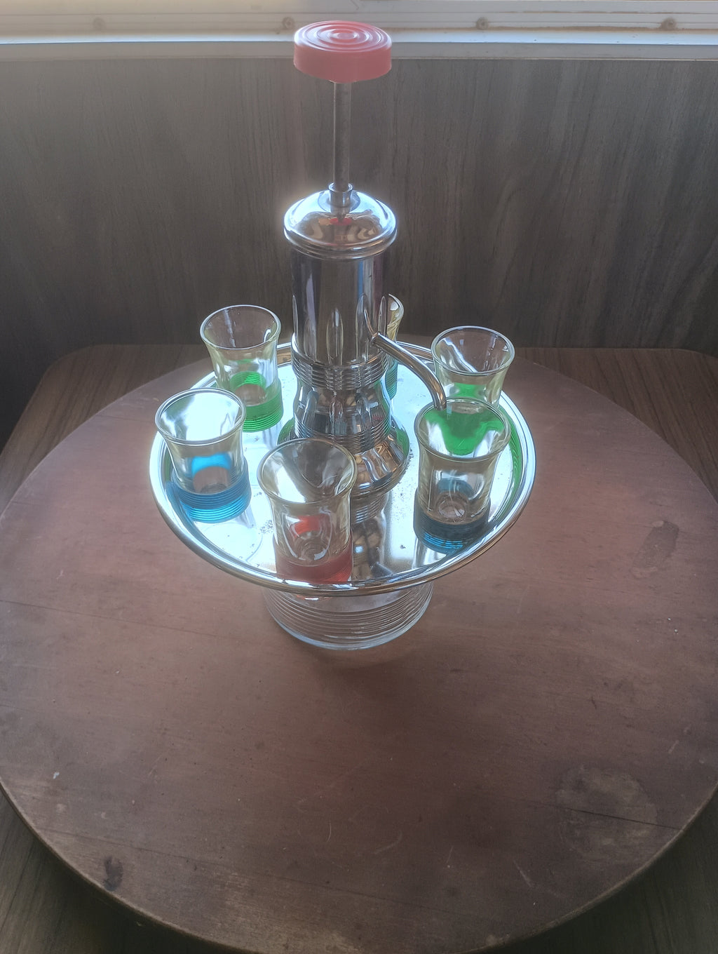 Vintage 1950s Atomic Chrome Liquor Pump Carousel Set