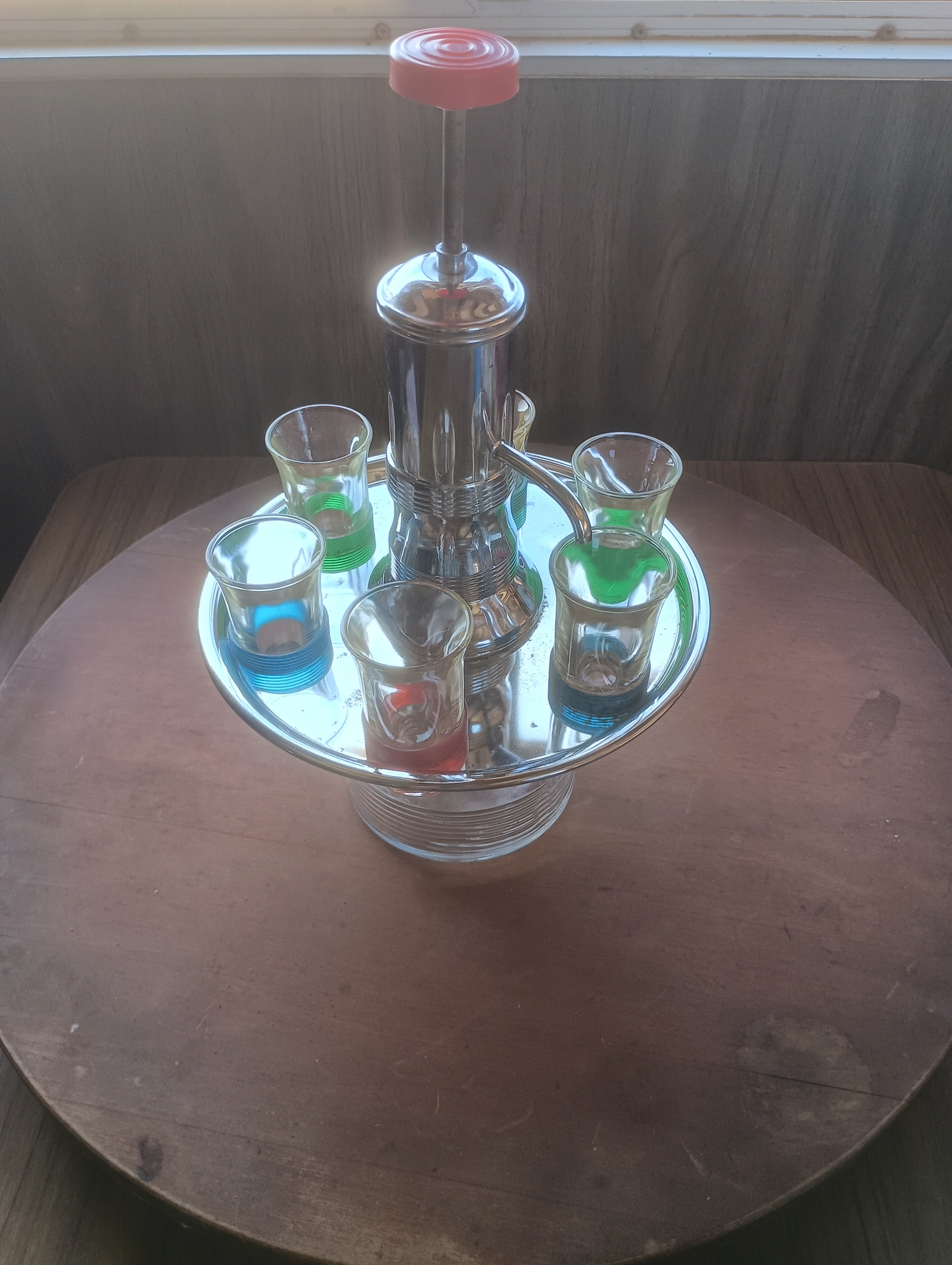 Vintage 1950s Atomic Chrome Liquor Pump Carousel Set