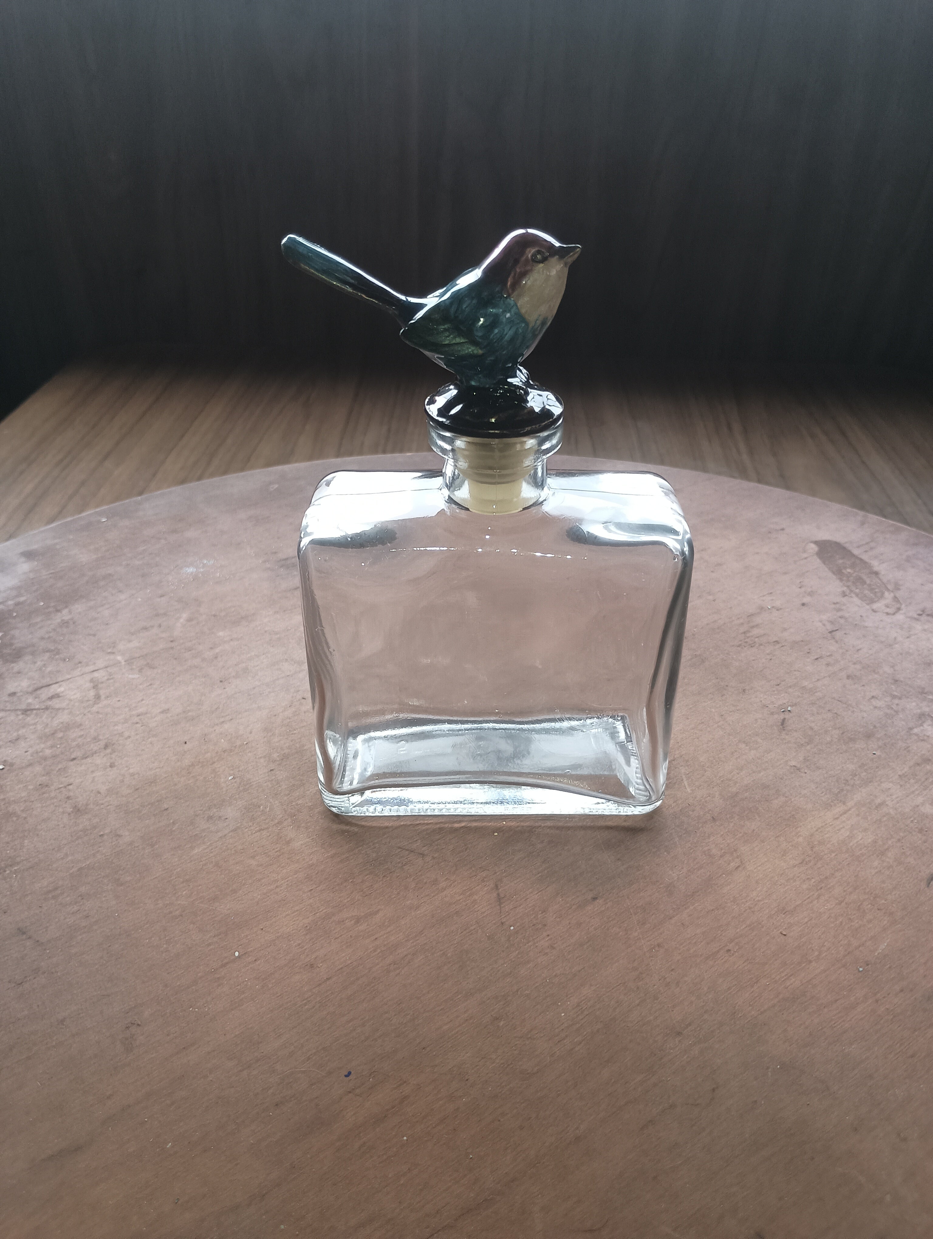 Vintage Enameled Bluebird Glass Decanter / Perfume Bottle