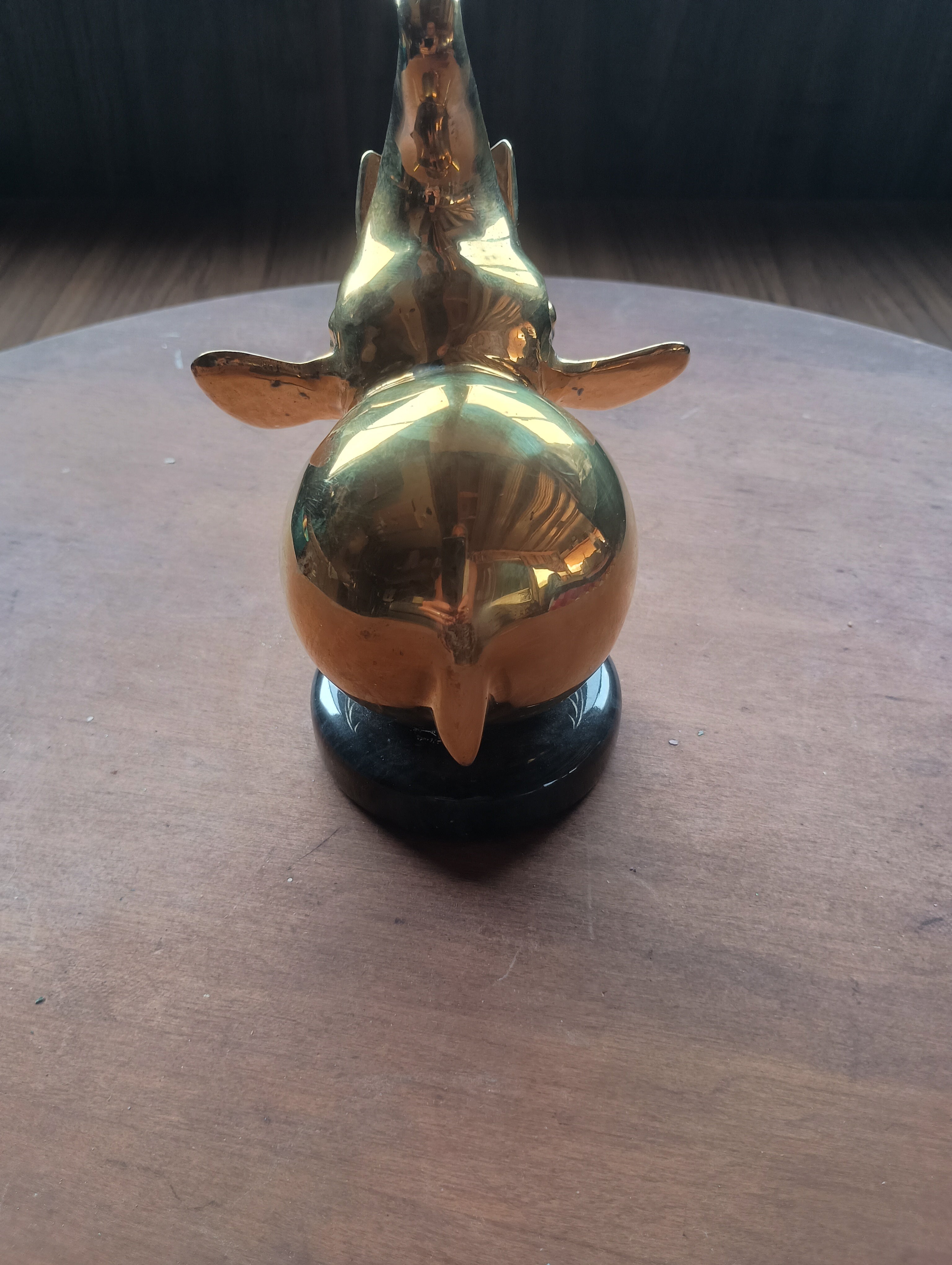 Vintage Polished Brass Elephant on Solid Marble Base