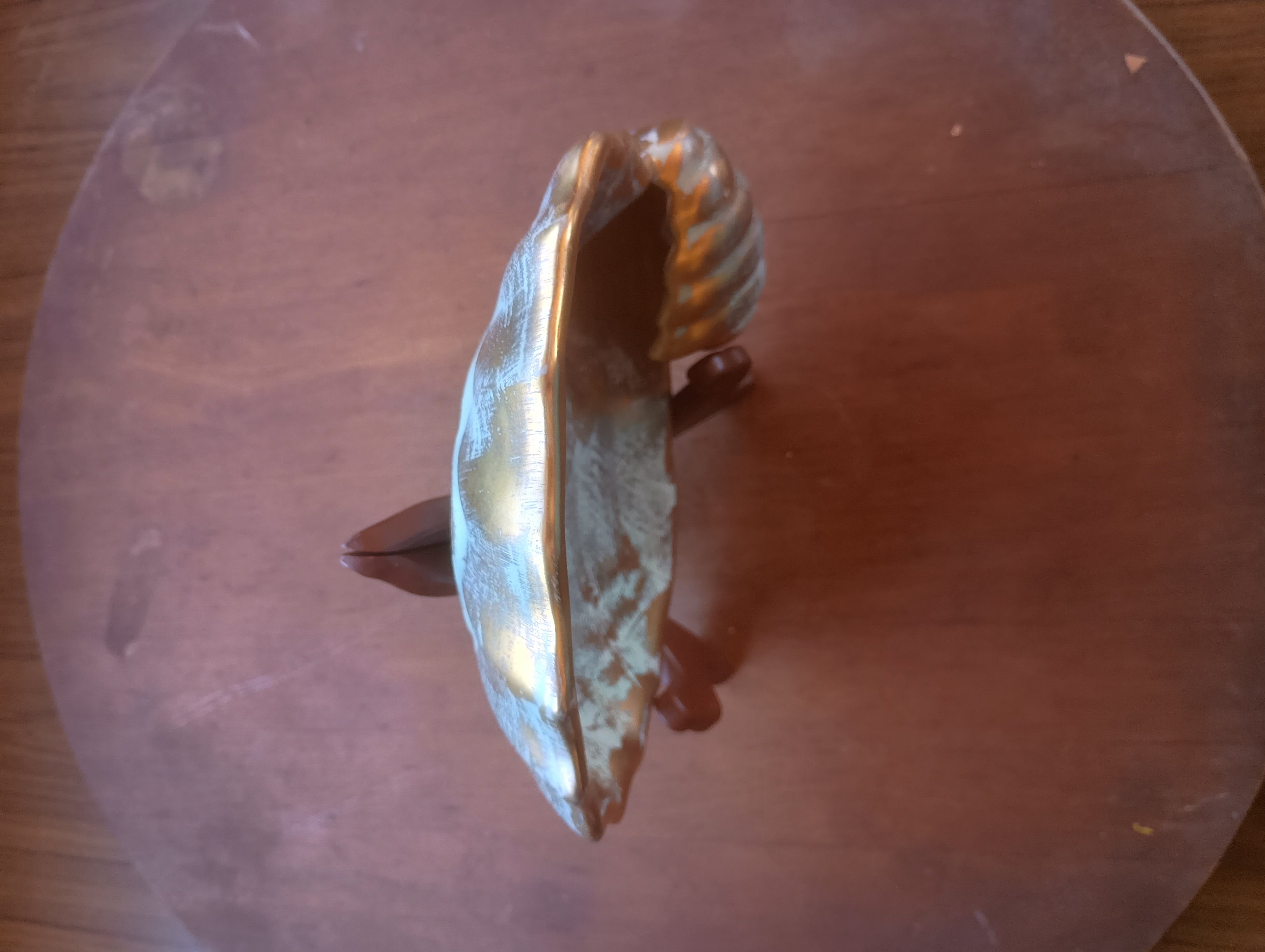 Vintage Mid-Century Stangl Pottery Iridescent Gold & Turquoise Shell Dish - #4018
