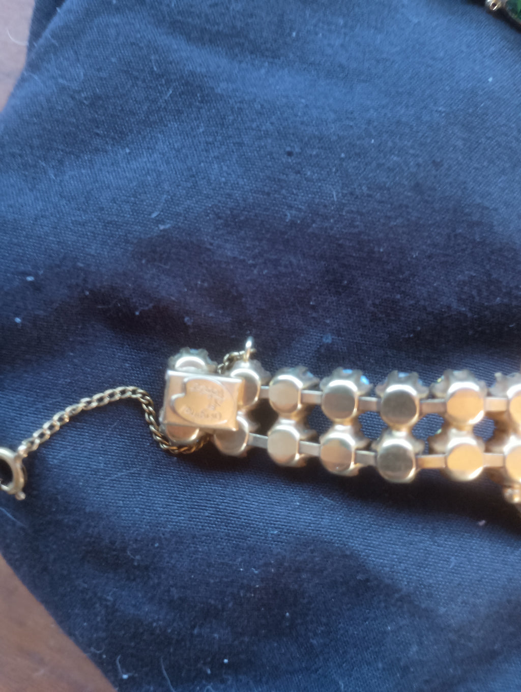 1950s Original by Robert Signed Emerald Rhinestone & Pearl Brooch & Bracelet Set