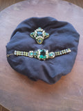 1950s Original by Robert Signed Emerald Rhinestone & Pearl Brooch & Bracelet Set