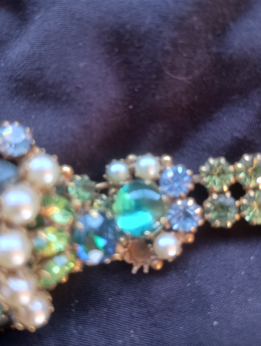1950s Original by Robert Signed Emerald Rhinestone & Pearl Brooch & Bracelet Set