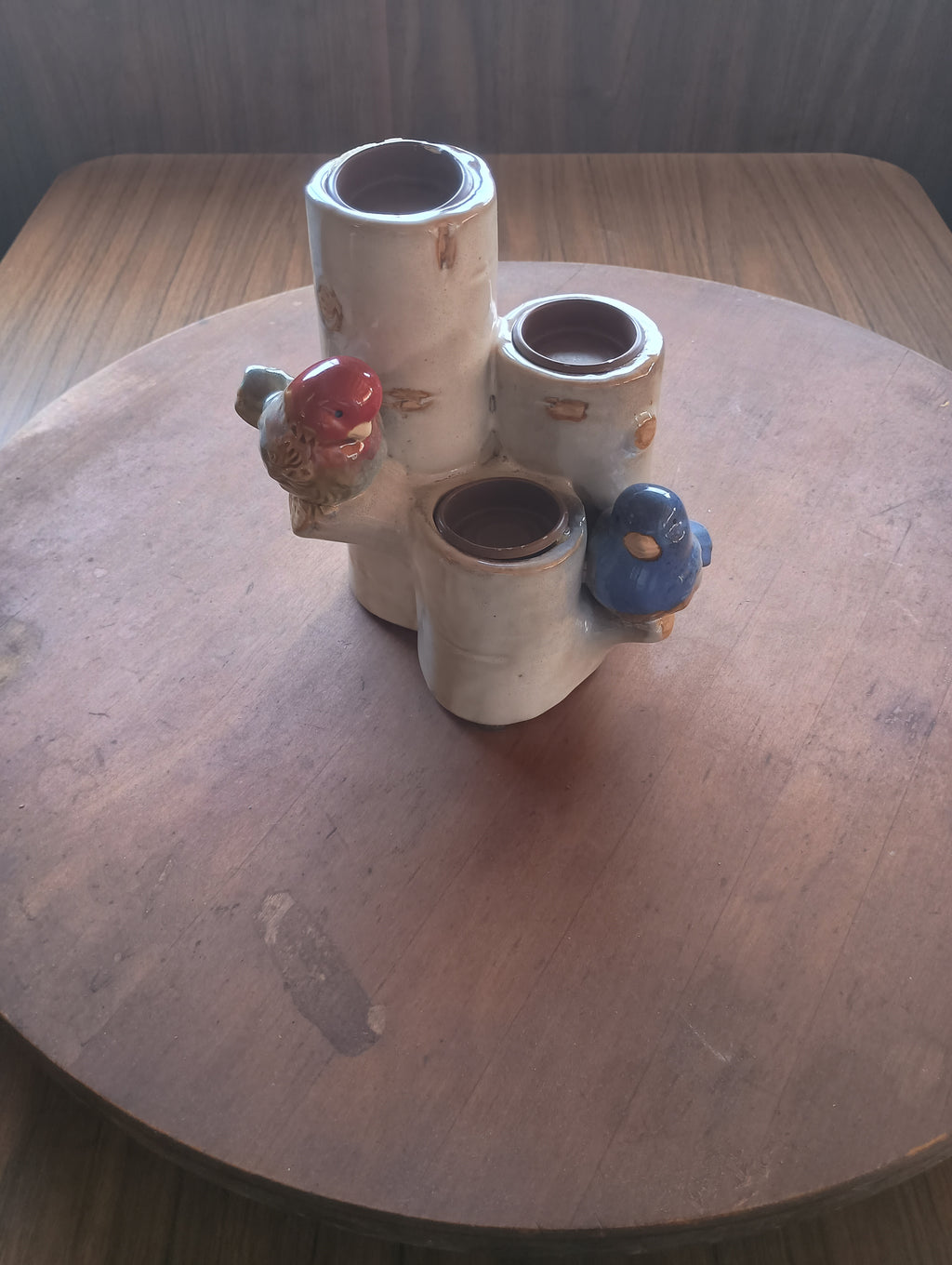 Artisan Birch Log & Songbird Triple Candle Holder