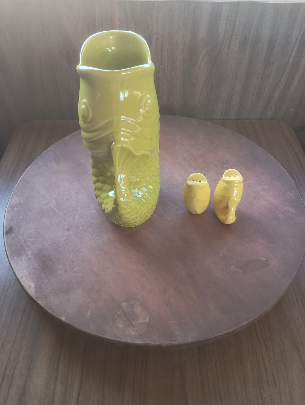 "Bistro Brights" Chartreuse Fish Gluggle Pitcher & Yellow Fish Salt/Pepper Shaker Set