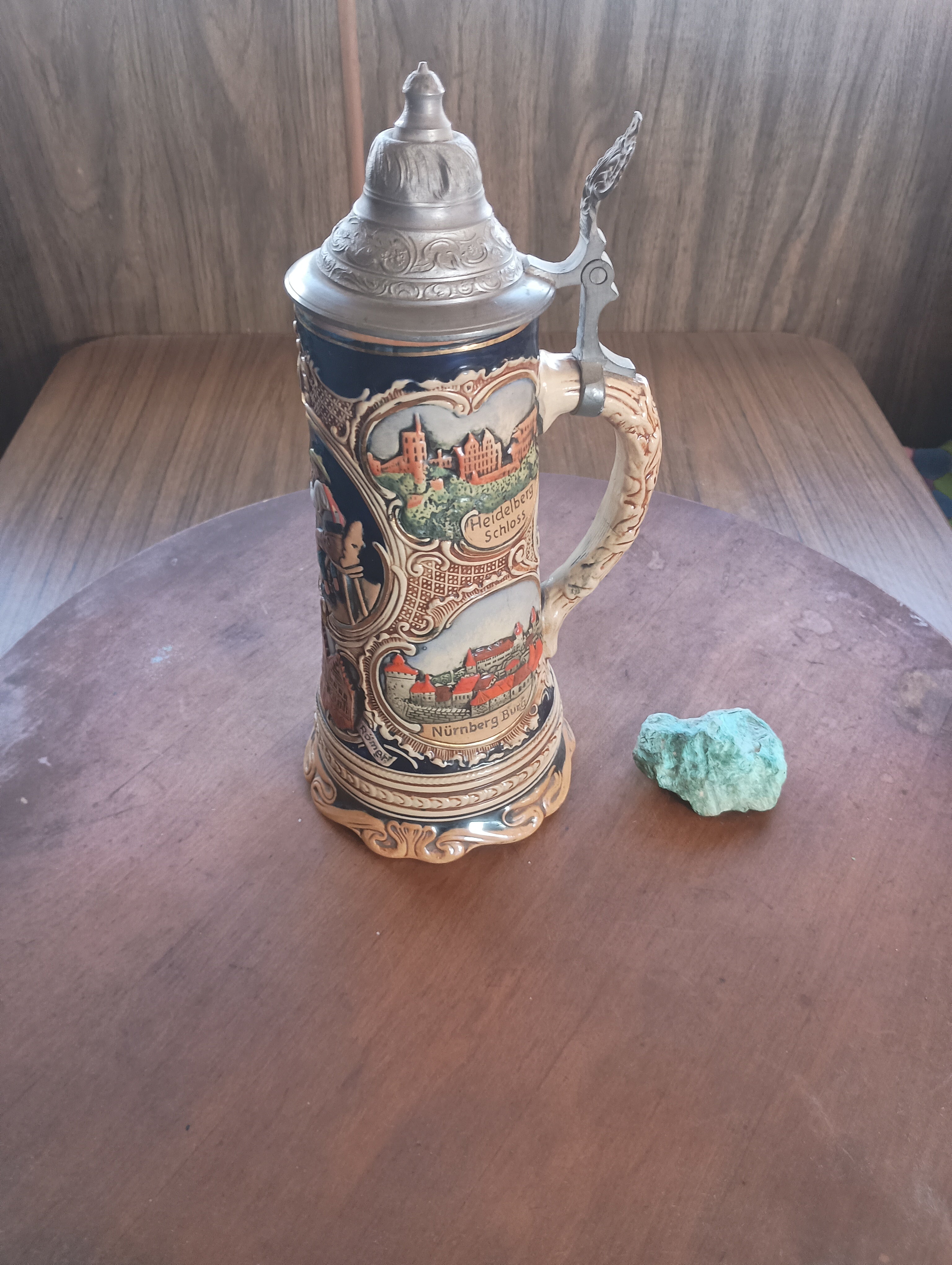 Authentic Gerz "Bier, Lieb u. Lied" Relief Stein with Original Factory Tag