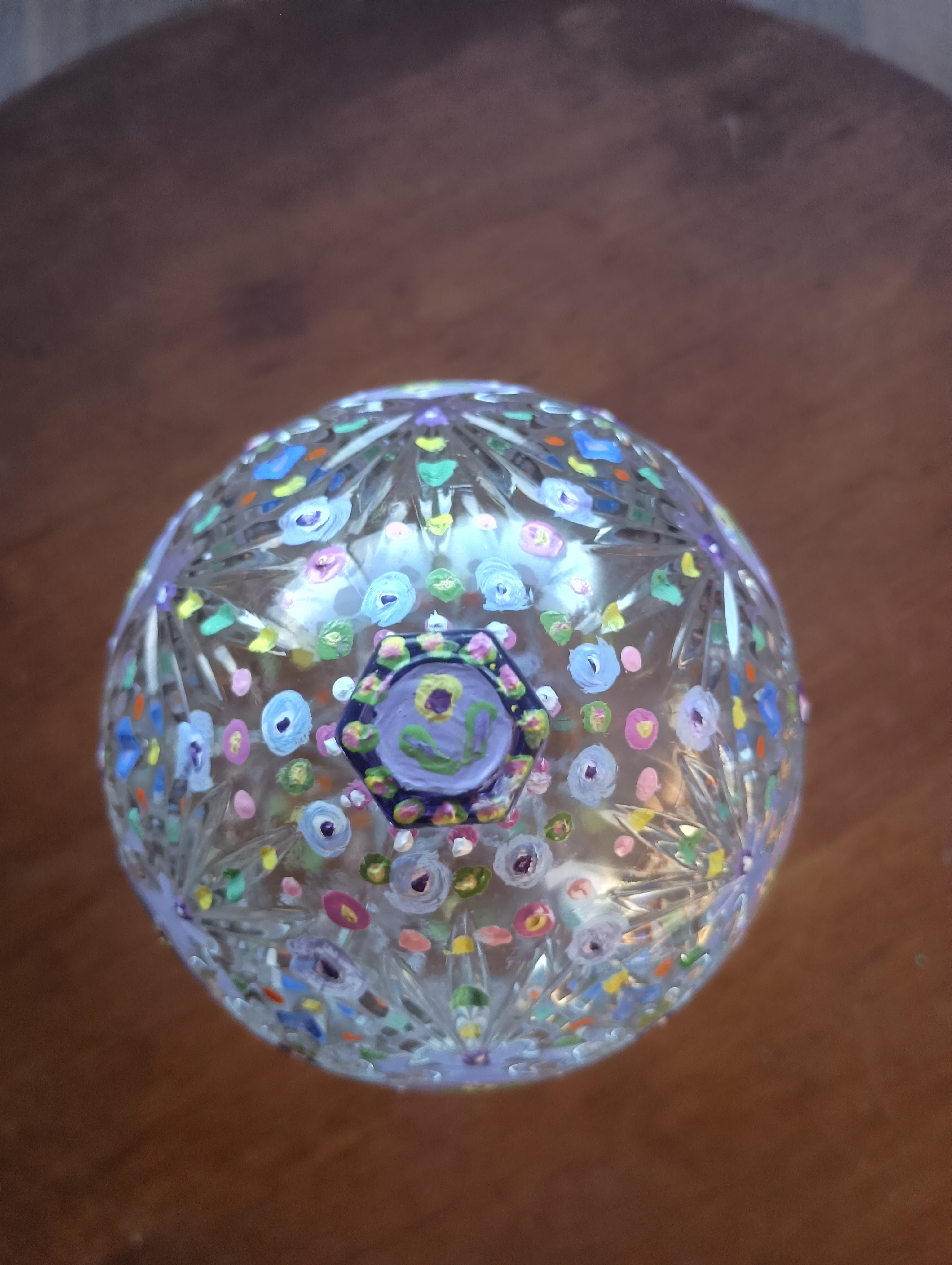 Hand-Painted Floral Cut Crystal Footed Egg Dish