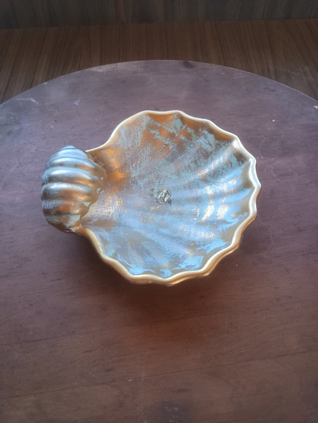 Vintage Mid-Century Stangl Pottery Iridescent Gold & Turquoise Shell Dish - #4018