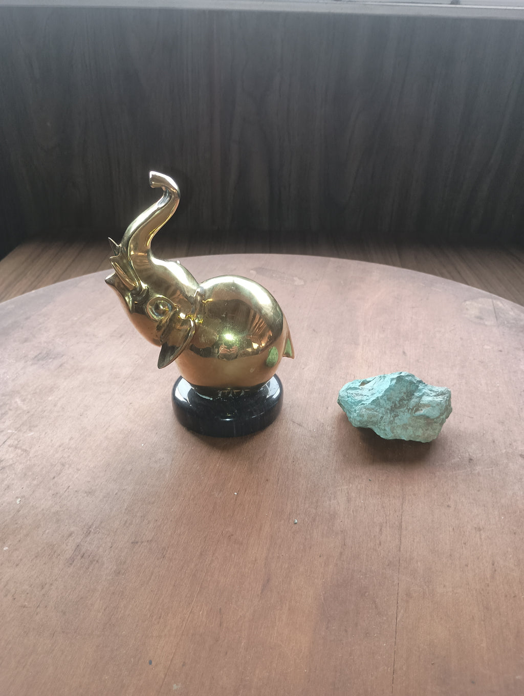 Vintage Polished Brass Elephant on Solid Marble Base