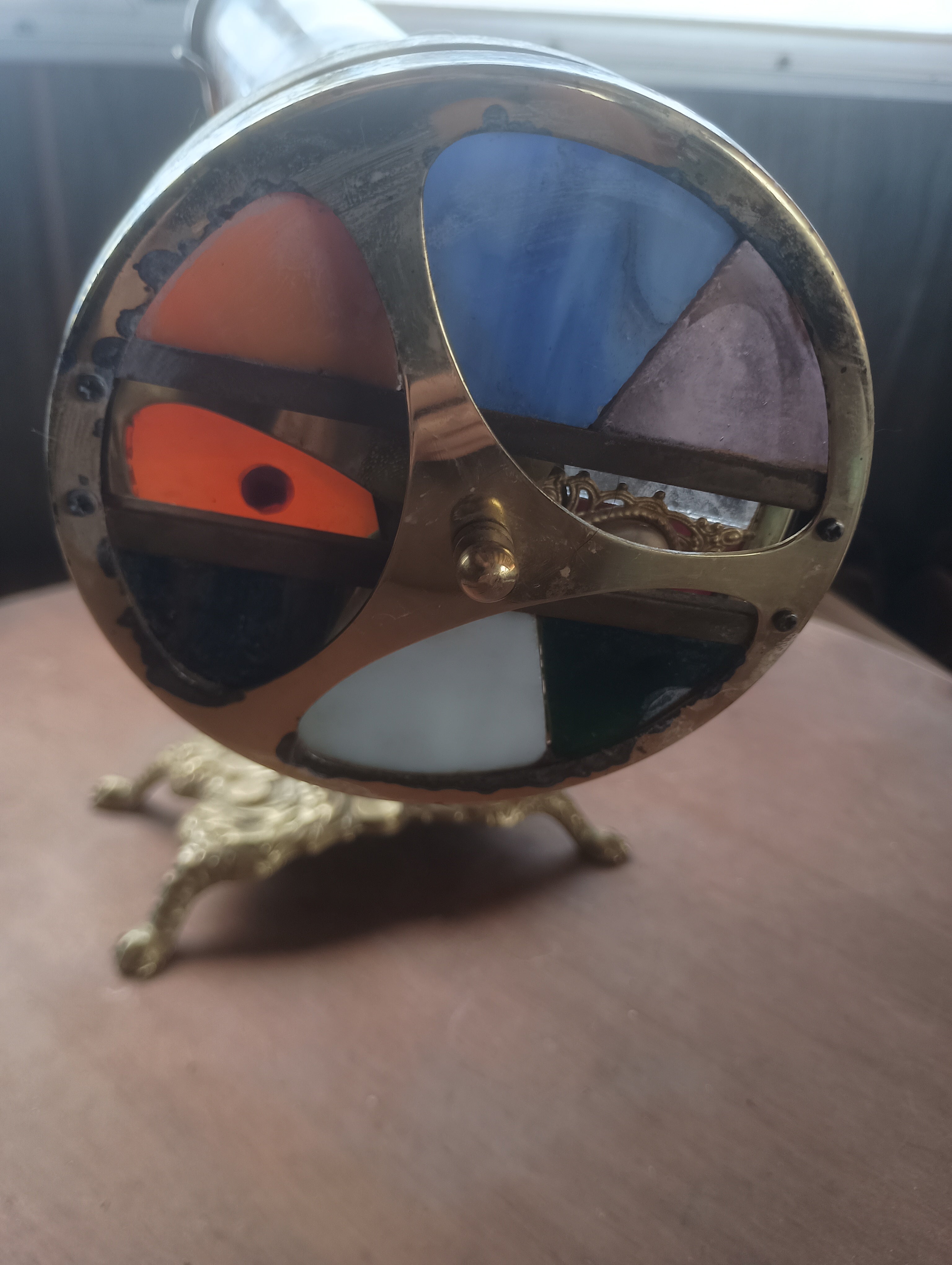 Vintage Handmade Brass & Stained Glass Parlor Tabletop Kaleidoscope